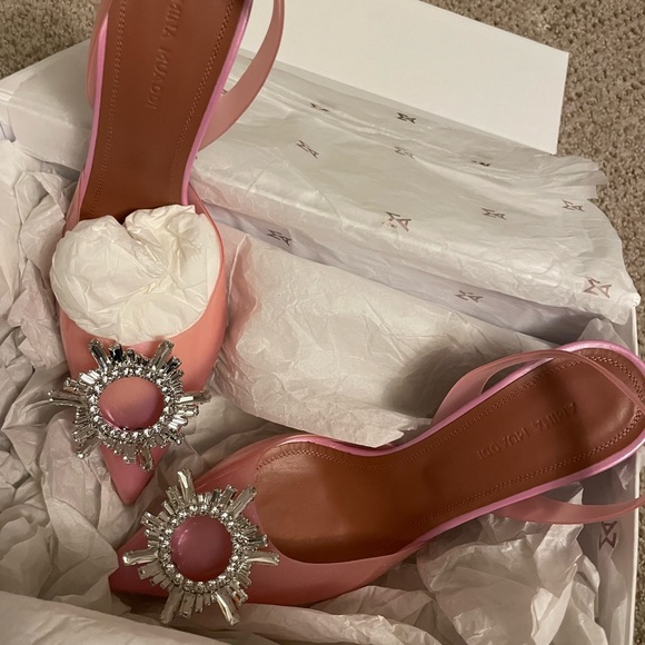 NEW Amina Muaddi Begum Embellished PVC Slingback Pumps 37 $1190 - Picture 8 of 8